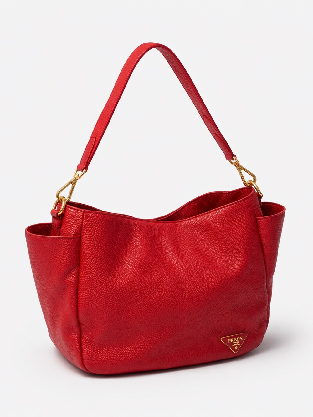 Prada Red Pebbled Leather Shoulder Bag with Gold Hardware - Picture 3 of 6